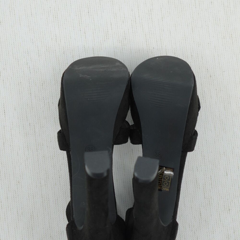 Black Chunky Platform Heels Faux Suede Ankle Strap Whimsigoth Retro Prom hoco - Picture 15 of 16
